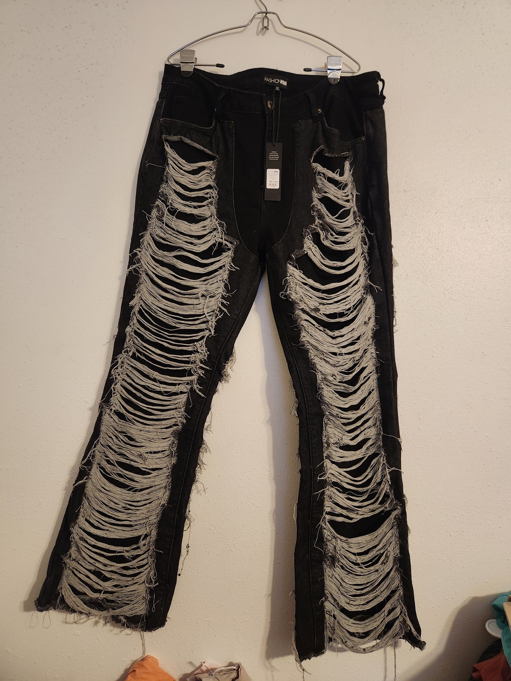 Fashion Nova Know The Drill Shredded Bootcut Jeans Black Size 18 Plus NWT